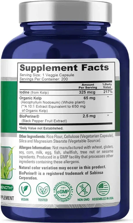 NUSAPURE - NusaPure Sea Kelp Iodine 325mcg 200 Capsulas - The Red Vitamin MX - Suplementos Alimenticios - {{ shop.shopifyCountryName }}