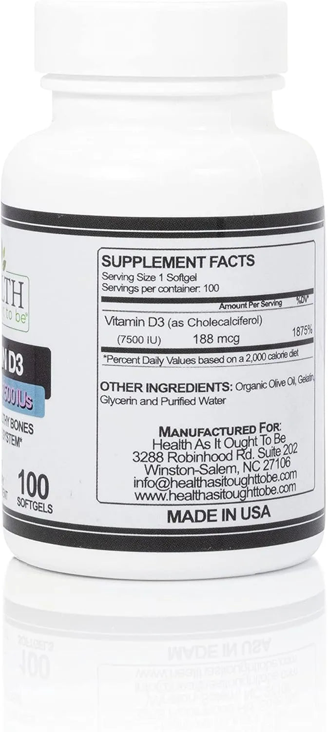 HEALTH AS IT OUGHT TO BE - Health As It Ought To Be Vitamin D3 7500 IUs 100 Capsulas Blandas - The Red Vitamin MX - Suplementos Alimenticios - {{ shop.shopifyCountryName }}