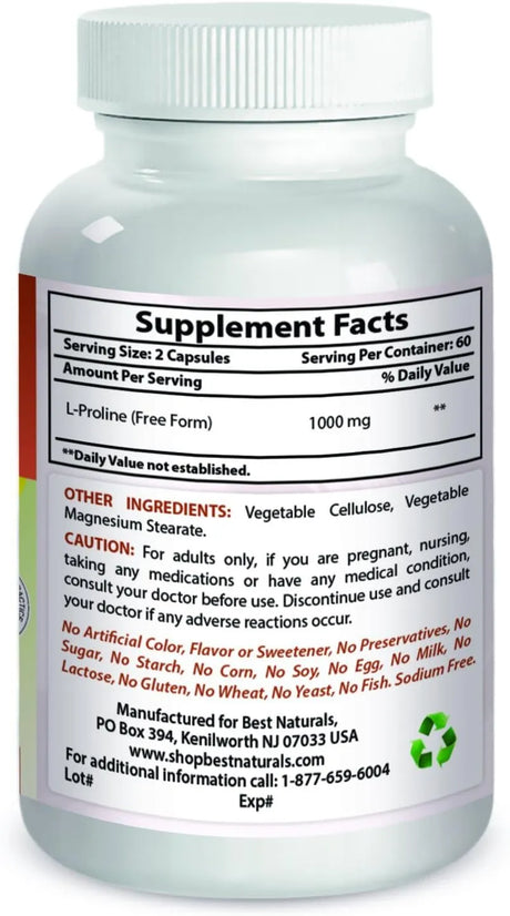 BEST NATURALS - Best Naturals L-Proline 500Mg. 120 Capsulas - The Red Vitamin MX - Suplementos Alimenticios - {{ shop.shopifyCountryName }}