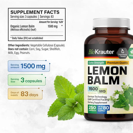 BIOKRAUTER - BIO KRAUTER Lemon Balm 1500Mg. 250 Capsulas - The Red Vitamin MX - Suplementos Alimenticios - {{ shop.shopifyCountryName }}