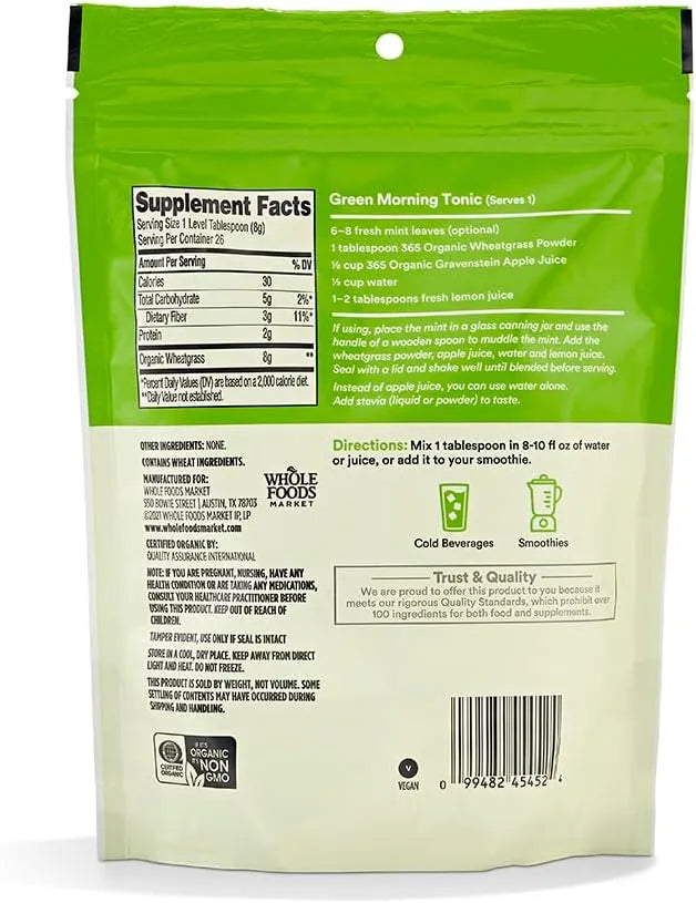365 - 365 by Whole Foods Market Organic Wheatgrass Powder 208Gr. - The Red Vitamin MX - Suplementos Alimenticios - {{ shop.shopifyCountryName }}