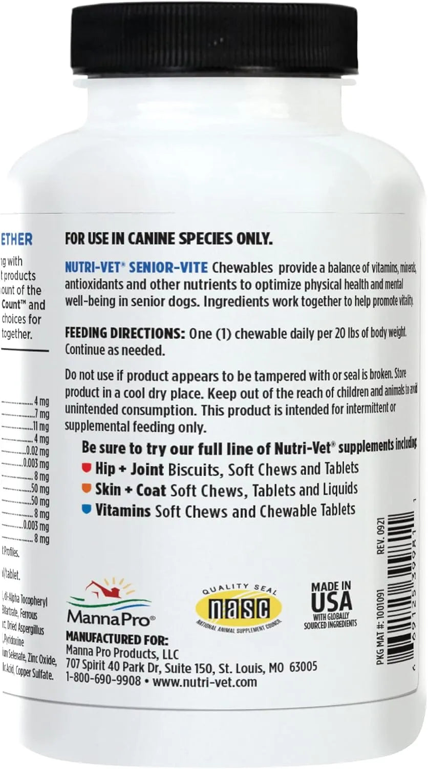 NUTRI-VET - Nutri-Vet Senior-Vite Chewables for Dogs 120 Masticables - The Red Vitamin MX - Multivitamínicos Para Perros - {{ shop.shopifyCountryName }}