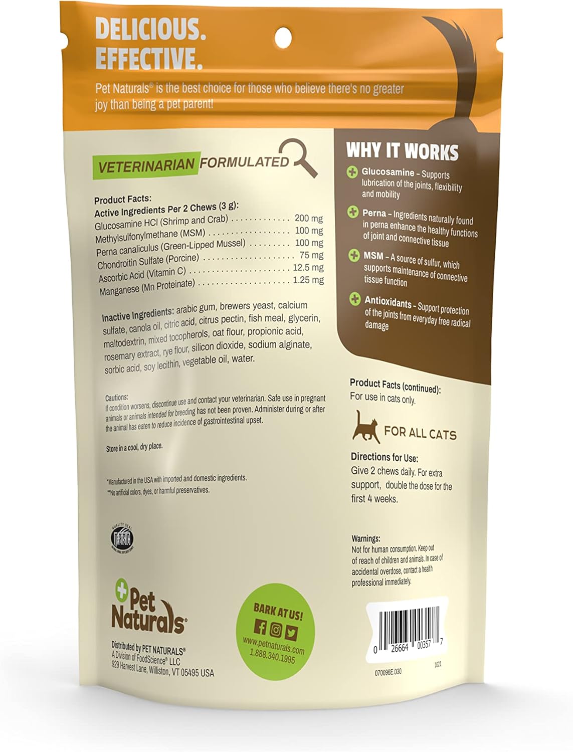 Pet Naturals Hip and Joint Support Supplement for Cats 30 Masticables