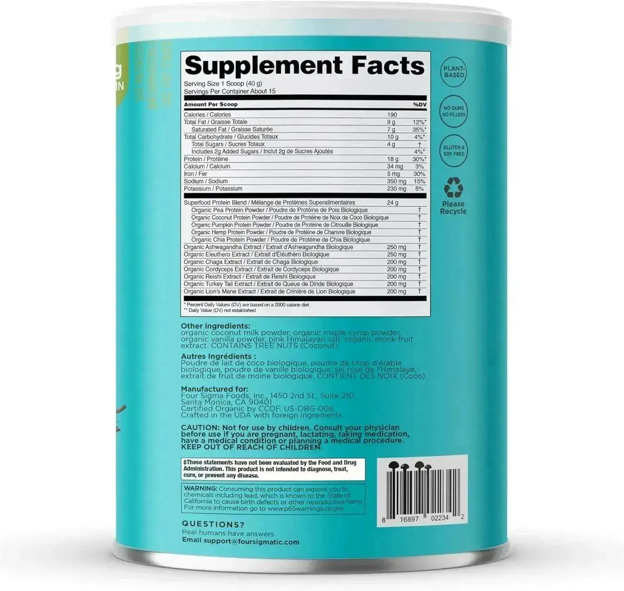 FOUR SIGMATIC - Four Sigmatic Organic Vegan Protein Powder Sweet Vanilla 600Gr. - The Red Vitamin MX - Suplementos Alimenticios - {{ shop.shopifyCountryName }}