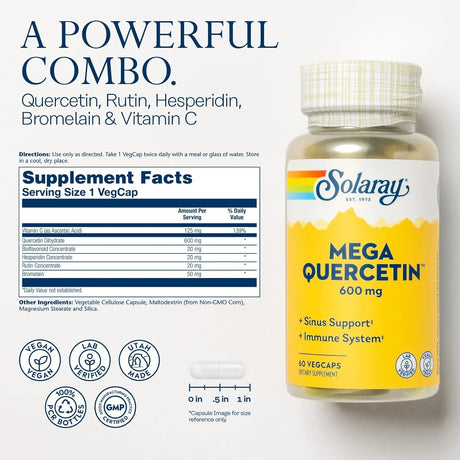 SOLARAY - SOLARAY Mega Quercetin 600Mg. 60 Capsulas - The Red Vitamin MX - Suplementos Alimenticios - {{ shop.shopifyCountryName }}