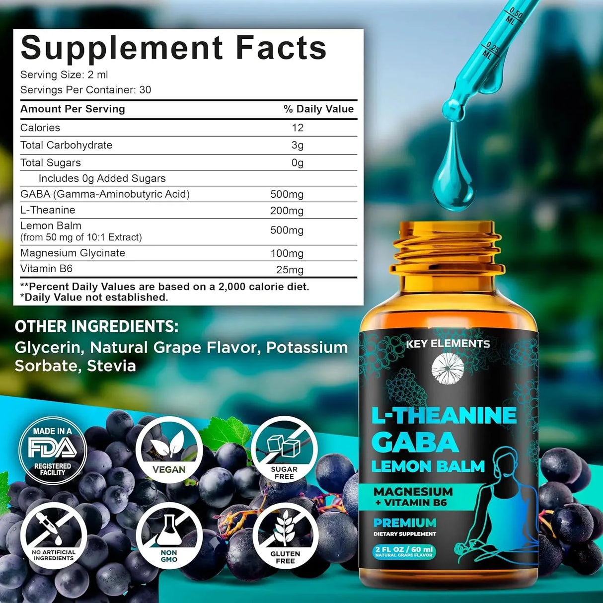 KEY ELEMENTS - Key Elements Liquid GABA with L Theanine 60Ml. - The Red Vitamin MX - Suplementos Alimenticios - {{ shop.shopifyCountryName }}