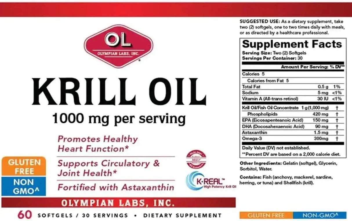 OLYMPIAN LABS - Olympian Labs Antarctic Krill Oil 1000Mg. 60 Capsulas Blandas - The Red Vitamin MX - Suplementos Alimenticios - {{ shop.shopifyCountryName }}