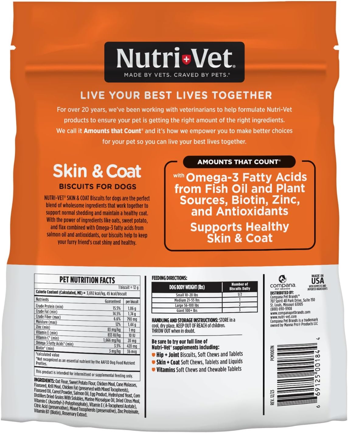 Nutri-Vet Skin & Coat Biscuits for Dogs 454Gr. 2 Pack