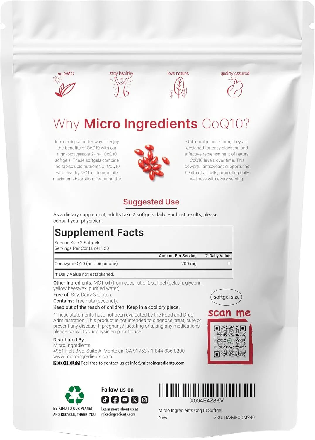 MICRO INGREDIENTS - Micro Ingredients CoQ10 200Mg. 240 Capsulas Blandas - The Red Vitamin MX - Suplementos Alimenticios - {{ shop.shopifyCountryName }}