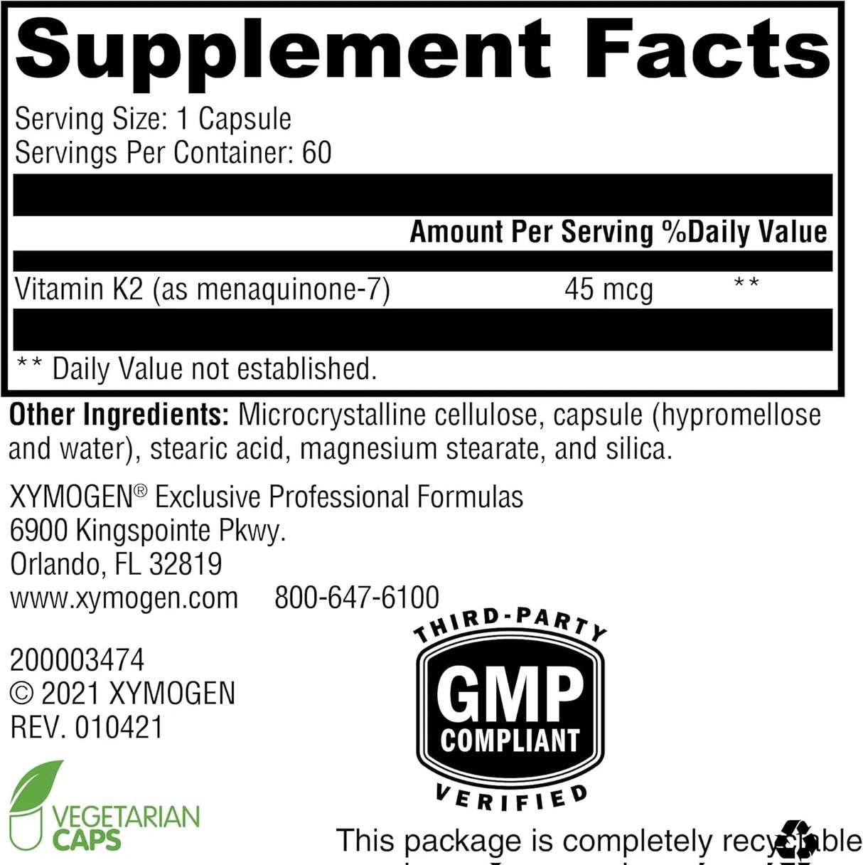 XYMOGEN - XYMOGEN K2-45 60 Capsulas - The Red Vitamin MX - Suplementos Alimenticios - {{ shop.shopifyCountryName }}