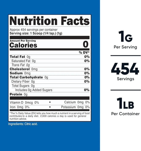 NUTRICOST - Nutricost Citric Acid Powder 454Gr. - The Red Vitamin MX - Suplementos Alimenticios - {{ shop.shopifyCountryName }}