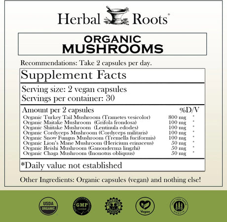 HERBAL ROOTS - Herbal Roots Organic Mushrooms 60 Capsulas - The Red Vitamin MX - Suplementos Alimenticios - {{ shop.shopifyCountryName }}