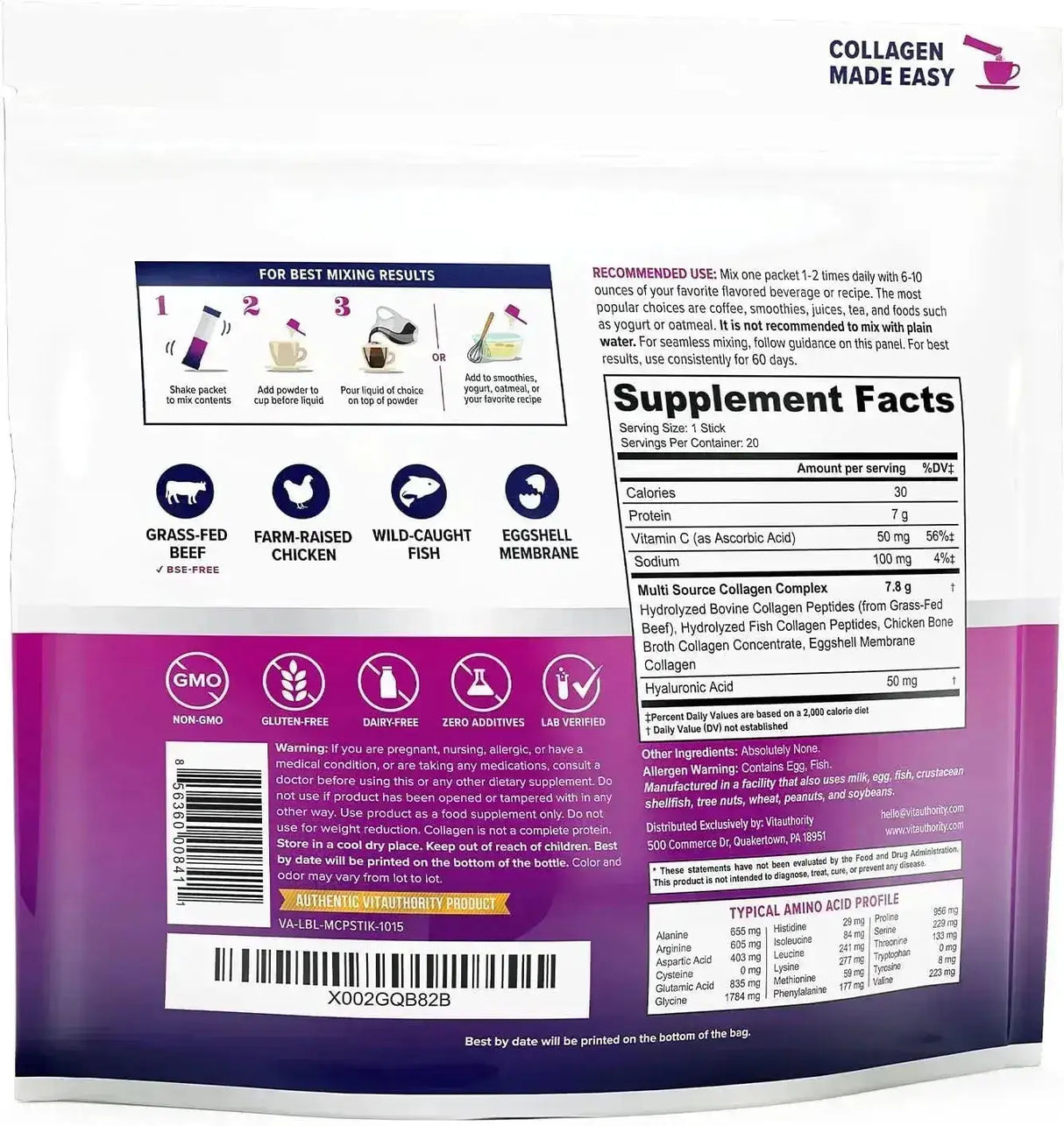 VITAUTHORITY - Vitauthority Multi Collagen Peptides Plus Hyaluronic Acid and Vitamin C 20 Paquetes - The Red Vitamin MX - Suplementos Alimenticios - {{ shop.shopifyCountryName }}