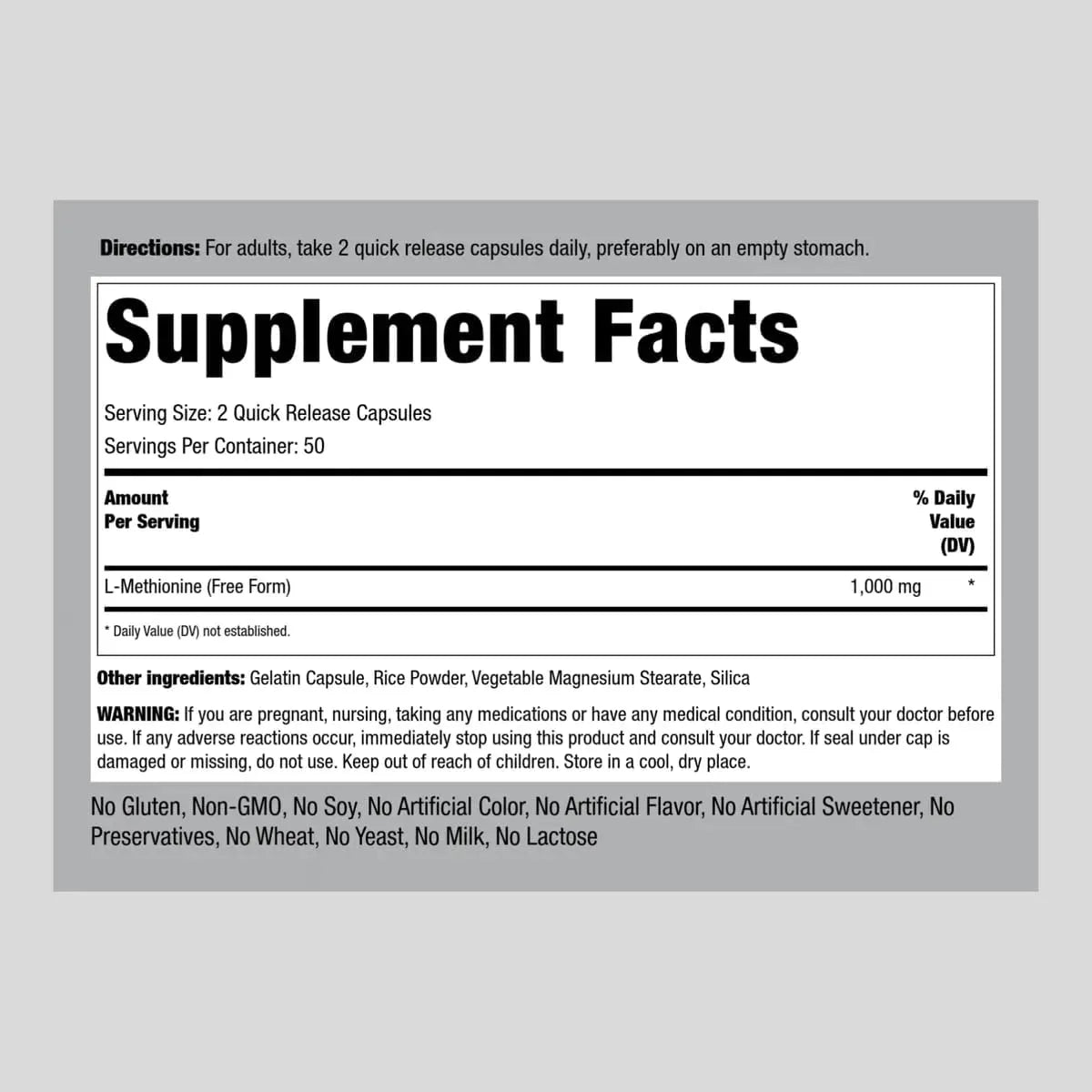 PIPING ROCK - Piping Rock L-Methionine 1000Mg. 100 Capsulas - The Red Vitamin MX - Suplementos Alimenticios - {{ shop.shopifyCountryName }}