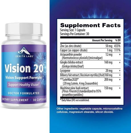 ZENITH LABS - Zenith Labs Vision 20 Eye Vitamins 30 Capsulas - The Red Vitamin MX - Suplementos Alimenticios - {{ shop.shopifyCountryName }}