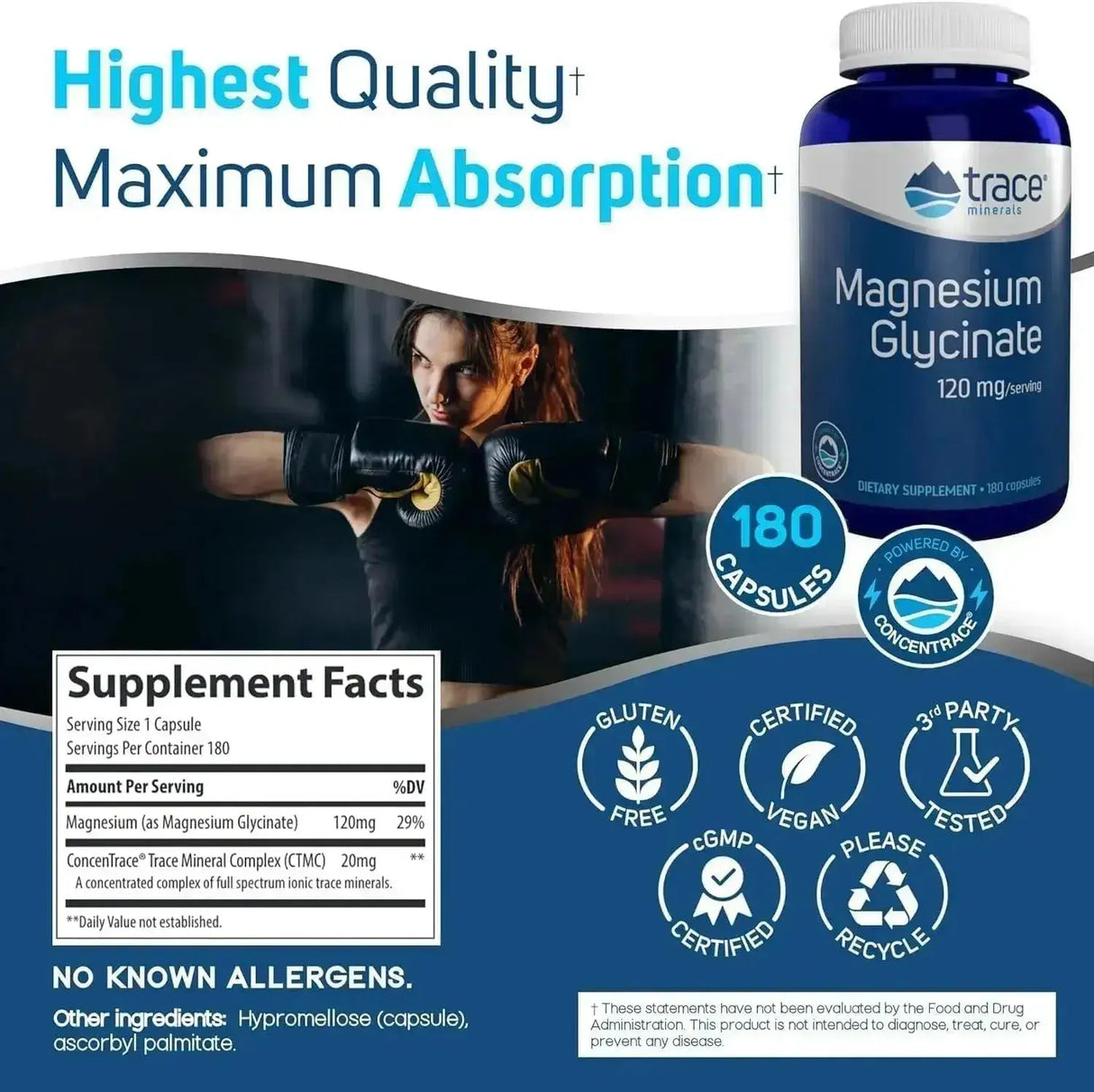 TRACE MINERALS - Trace Minerals Magnesium Glycinate 120Mg. 180 Capsulas - The Red Vitamin MX - Suplementos Alimenticios - {{ shop.shopifyCountryName }}