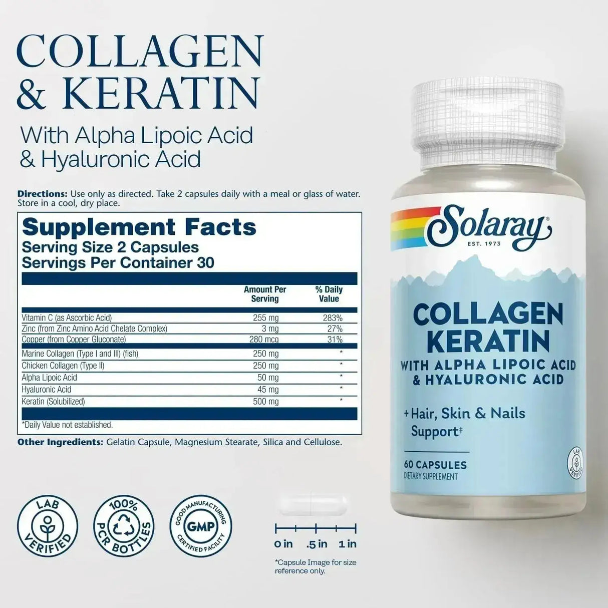 SOLARAY - Solaray Collagen Keratin with Alpha Lipoic Acid and Hyaluronic Acid 60 Capsulas - The Red Vitamin MX - Suplementos Alimenticios - {{ shop.shopifyCountryName }}