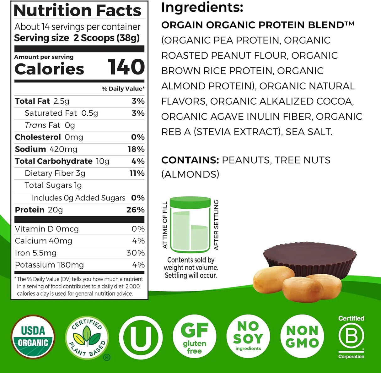ORGAIN - Orgain X Justin's Organic Vegan Nut Butter Protein Powder Chocolate Peanut Butter 1.17 Lb. - The Red Vitamin MX - Suplementos Alimenticios - {{ shop.shopifyCountryName }}