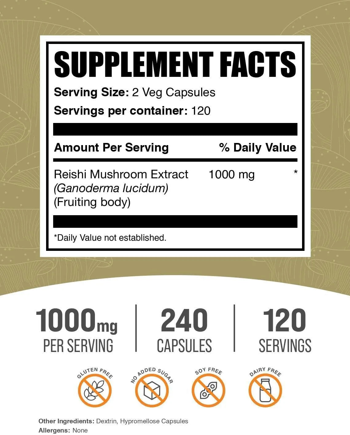 BULK SUPPLEMENTS - Bulk Supplements Reishi Mushroom 1000Mg. 240 Capsulas - The Red Vitamin MX - Suplementos Alimenticios - {{ shop.shopifyCountryName }}