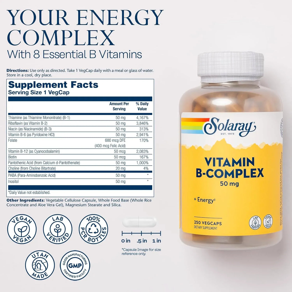 SOLARAY - SOLARAY Vitamin B Complex 50Mg. 250 Capsulas - The Red Vitamin MX - Suplementos Alimenticios - {{ shop.shopifyCountryName }}