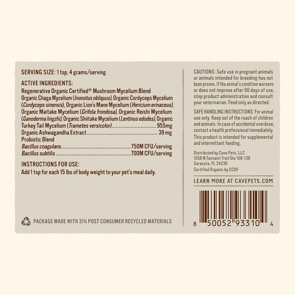 CAVE PETS - Cave Pets Super Blend Powder Multi-Shroom & Probiotics 90 Servicios 90Gr. - The Red Vitamin MX - Suplementos Herbales Para Perros - {{ shop.shopifyCountryName }}