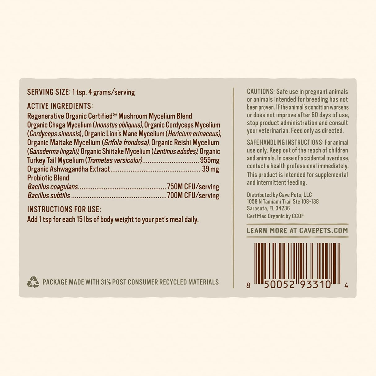 CAVE PETS - Cave Pets Super Blend Powder Multi-Shroom & Probiotics 90 Servicios 90Gr. - The Red Vitamin MX - Suplementos Herbales Para Perros - {{ shop.shopifyCountryName }}