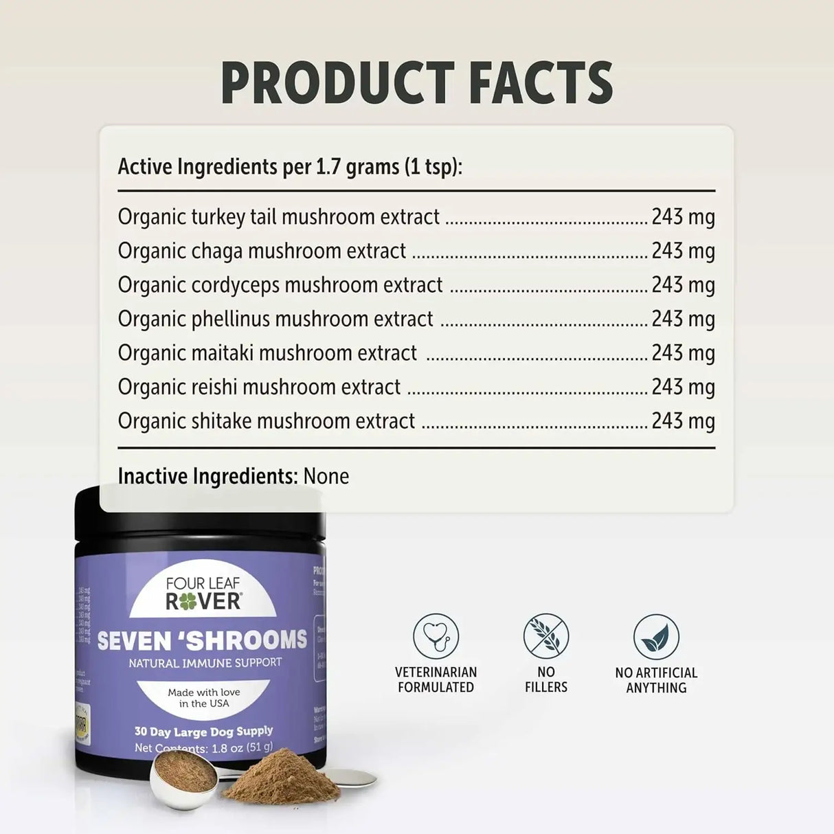 FOUR LEAF ROVER - FOUR LEAF ROVER Seven Shrooms Organic Mushroom Supplement for Dogs 51Gr. - The Red Vitamin MX - Suplementos Herbales Para Perros - {{ shop.shopifyCountryName }}