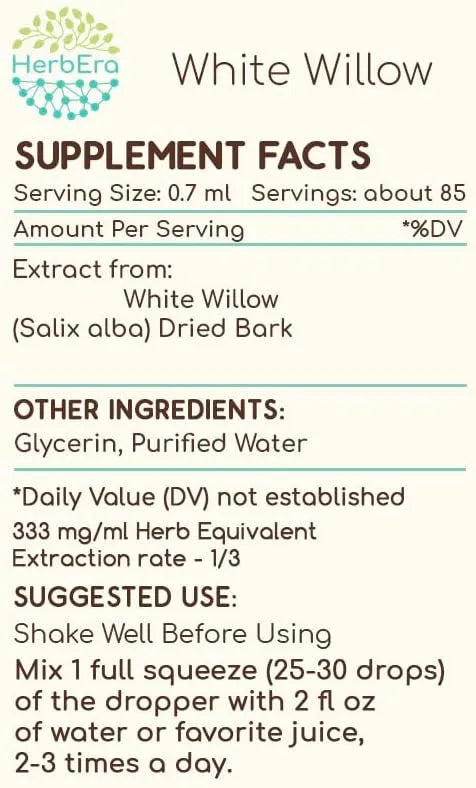 HERBERA - HerbEra White Willow B60 Alcohol-Free Herbal Extract Tincture 2 Fl.Oz. - The Red Vitamin MX - Suplementos Alimenticios - {{ shop.shopifyCountryName }}
