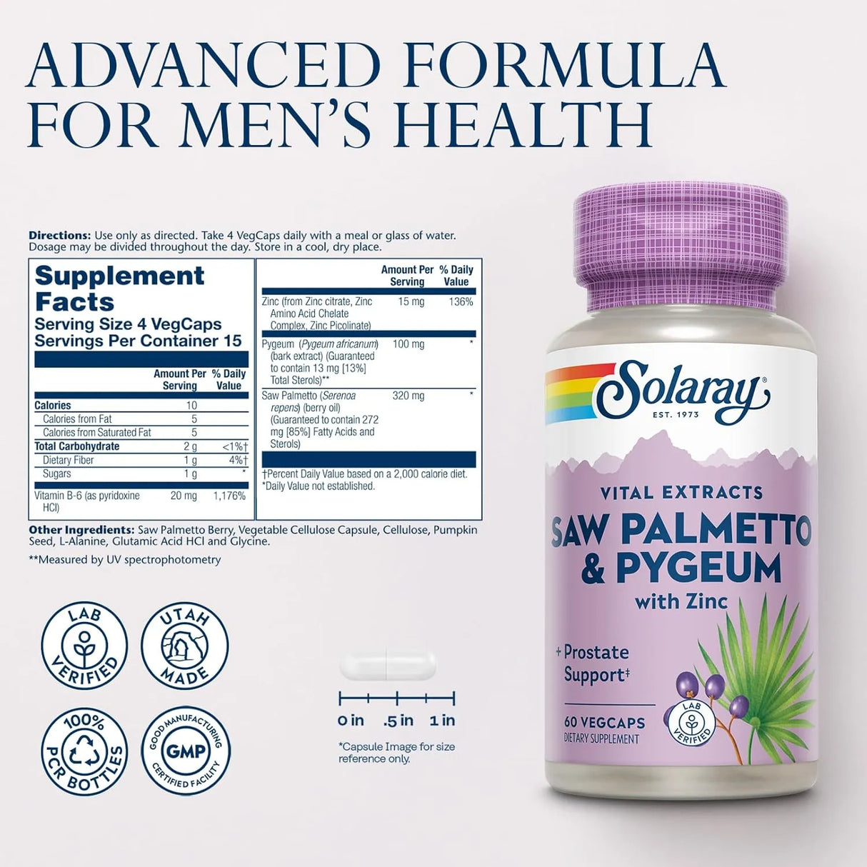SOLARAY - SOLARAY Saw Palmetto and Pygeum 60 Capsulas - The Red Vitamin MX - Suplementos Alimenticios - {{ shop.shopifyCountryName }}