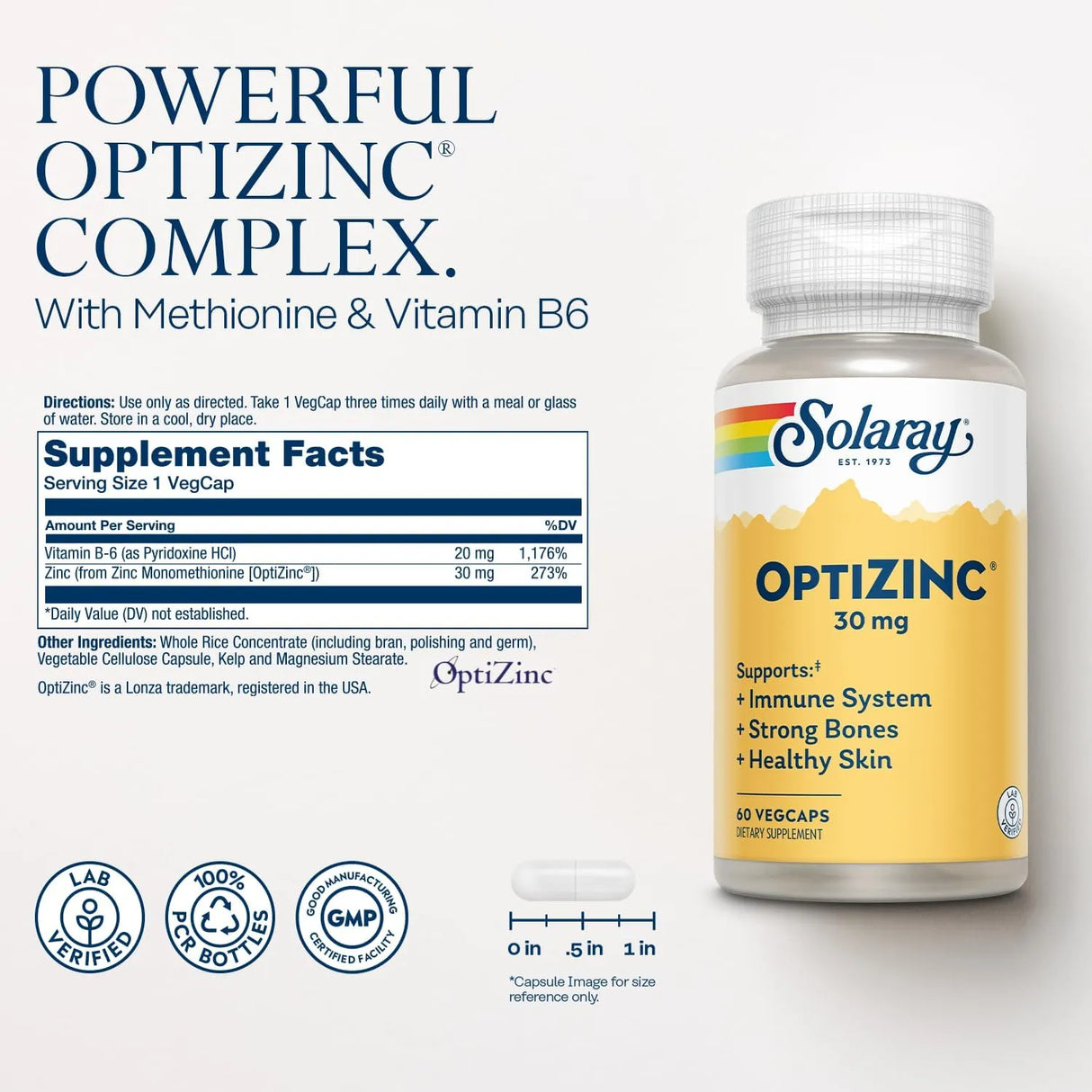 SOLARAY - SOLARAY OptiZinc 30Mg. 60 Capsulas - The Red Vitamin MX - Suplementos Alimenticios - {{ shop.shopifyCountryName }}