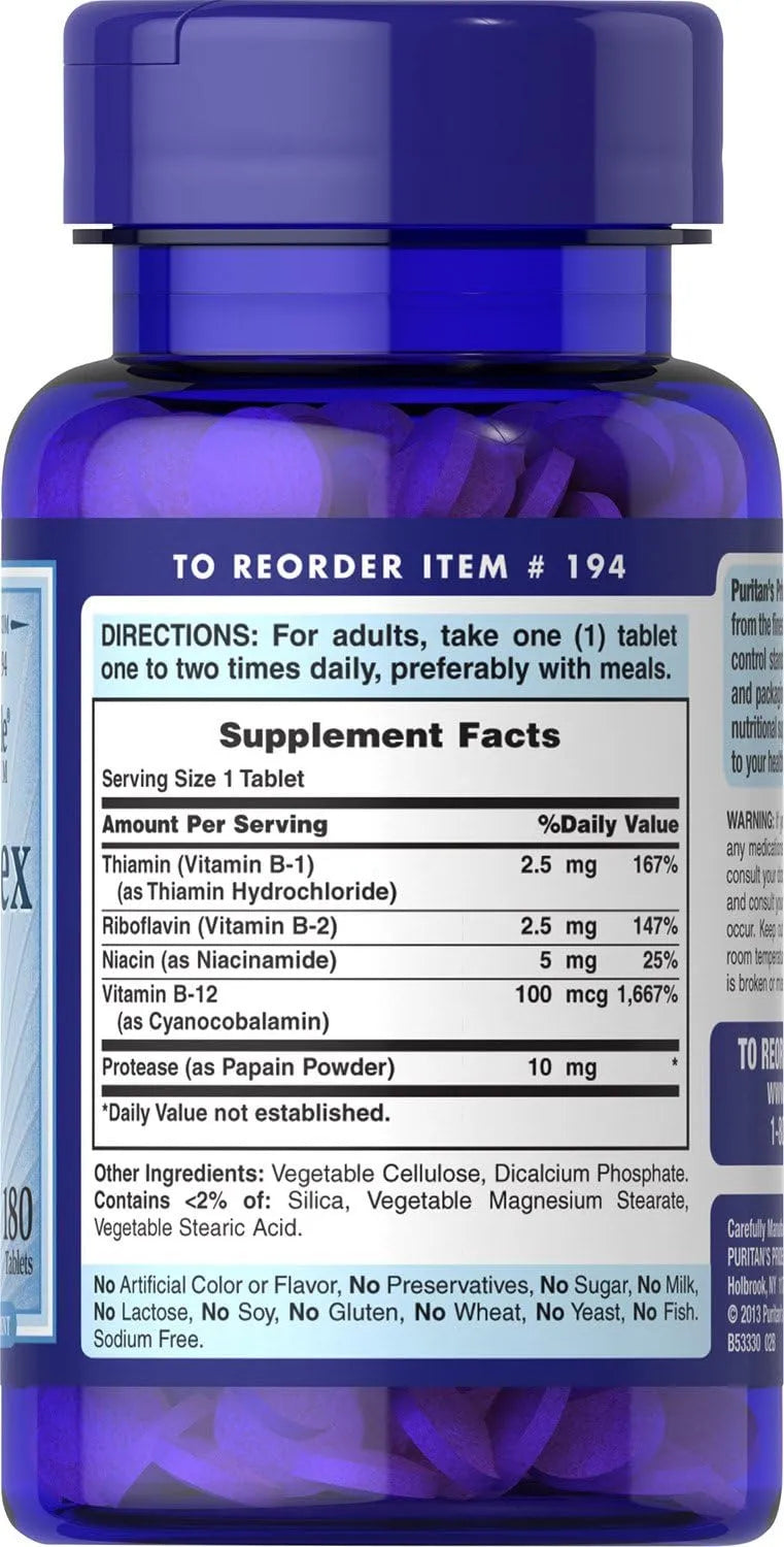 PURITAN'S PRIDE - Puritan's Pride Premium Vitamin B-Complex and Vitamin B-12 180 Tabletas - The Red Vitamin MX - Suplementos Alimenticios - {{ shop.shopifyCountryName }}