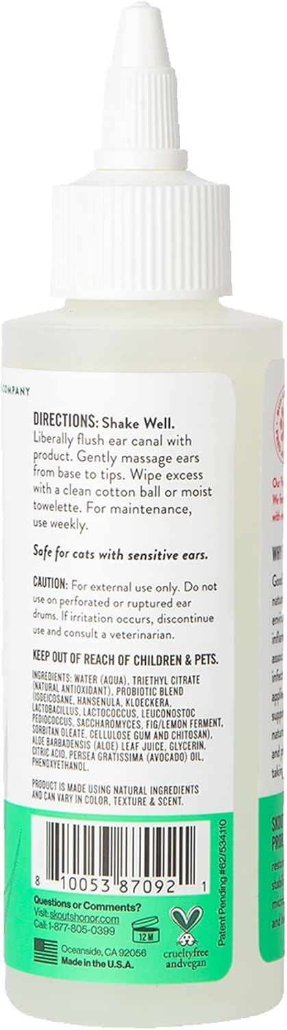 SKOUT'S HONOR Cat Ear Cleaner Solution with Aloe Vera 118Ml. 2 Pack