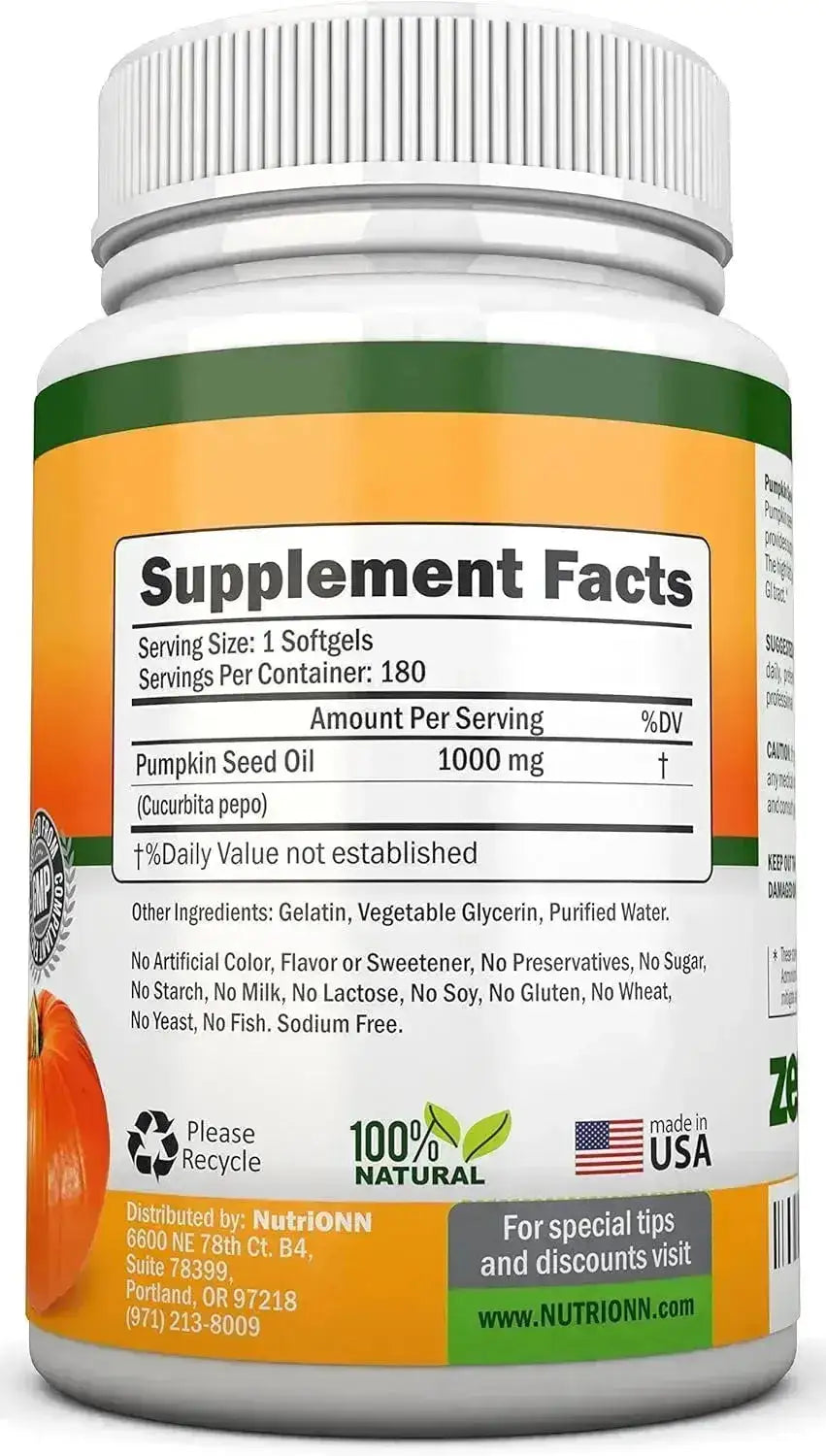 NUTRIONN - NutriONN Pumpkin Seed Oil 1000Mg. 180 Capsulas Blandas - The Red Vitamin MX - Suplementos Alimenticios - {{ shop.shopifyCountryName }}