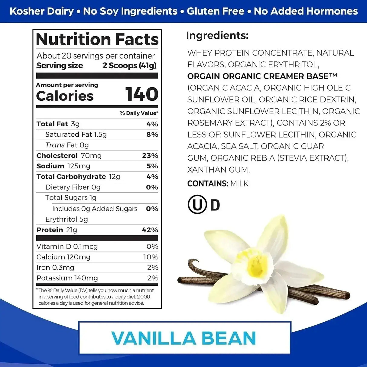 ORGAIN - Orgain Grass Fed Whey Protein Powder Vanilla 1.82 Lb. - The Red Vitamin MX - Suplementos Alimenticios - {{ shop.shopifyCountryName }}