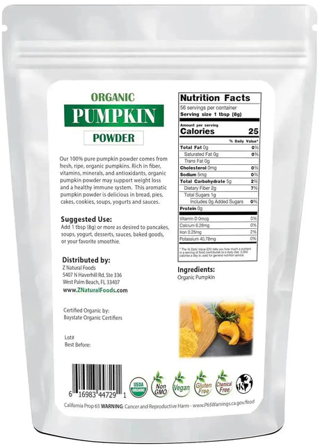 Z NATURAL FOODS - Z Natural Foods Organic Pumpkin Powder 454Gr. - The Red Vitamin MX - Suplementos Alimenticios - {{ shop.shopifyCountryName }}