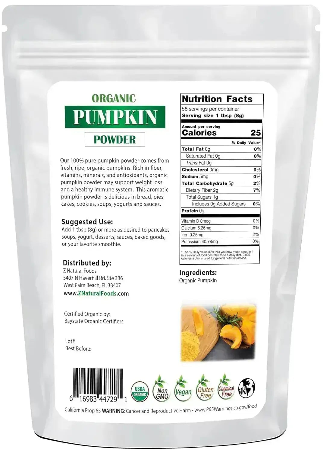 Z NATURAL FOODS - Z Natural Foods Organic Pumpkin Powder 454Gr. - The Red Vitamin MX - Suplementos Alimenticios - {{ shop.shopifyCountryName }}