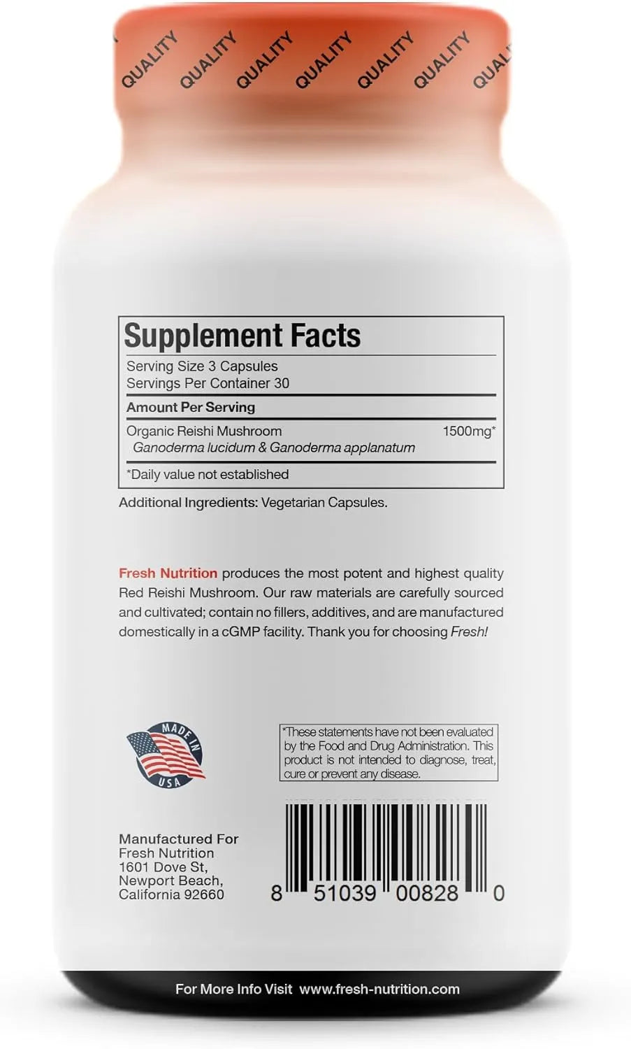 FRESH NUTRITION - Fresh Nutrition Organic Reishi Mushroom 90 Capsulas - The Red Vitamin MX - Suplementos Alimenticios - {{ shop.shopifyCountryName }}