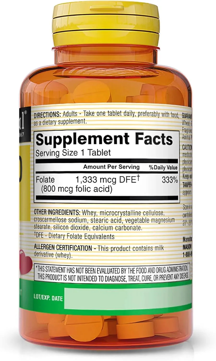 MASON NATURAL - MASON NATURAL Folic Acid 800mcg 100 Tabletas 3 Pack - The Red Vitamin MX - Suplementos Alimenticios - {{ shop.shopifyCountryName }}