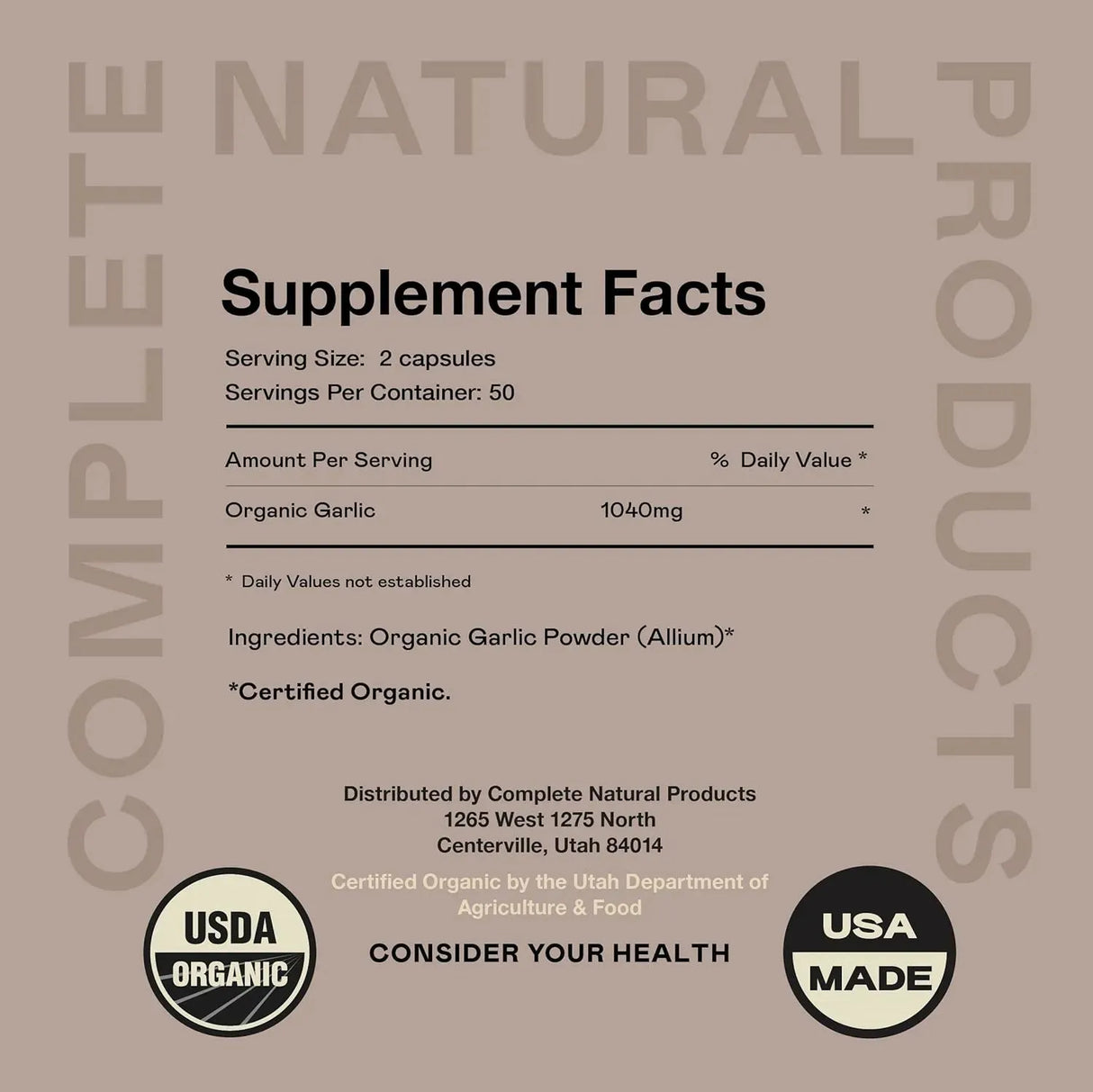 COMPLETE NATURAL PRODUCTS - Complete Natural Products Organic Garlic 520Mg. 100 Capsulas - The Red Vitamin MX - Suplementos Alimenticios - {{ shop.shopifyCountryName }}