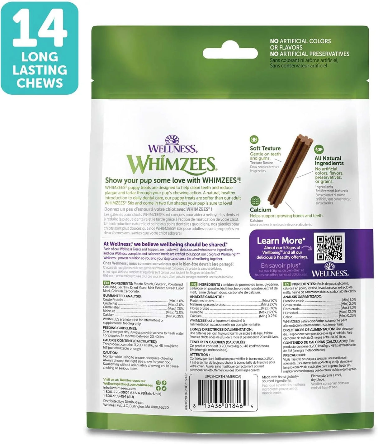 WELLNESS WHIMZEES - Wellness WHIMZEES Puppy Dog Dental Treats Medium & Large Size Stick 14 Piezas - The Red Vitamin MX - Cuidado Dental Para Perros - {{ shop.shopifyCountryName }}
