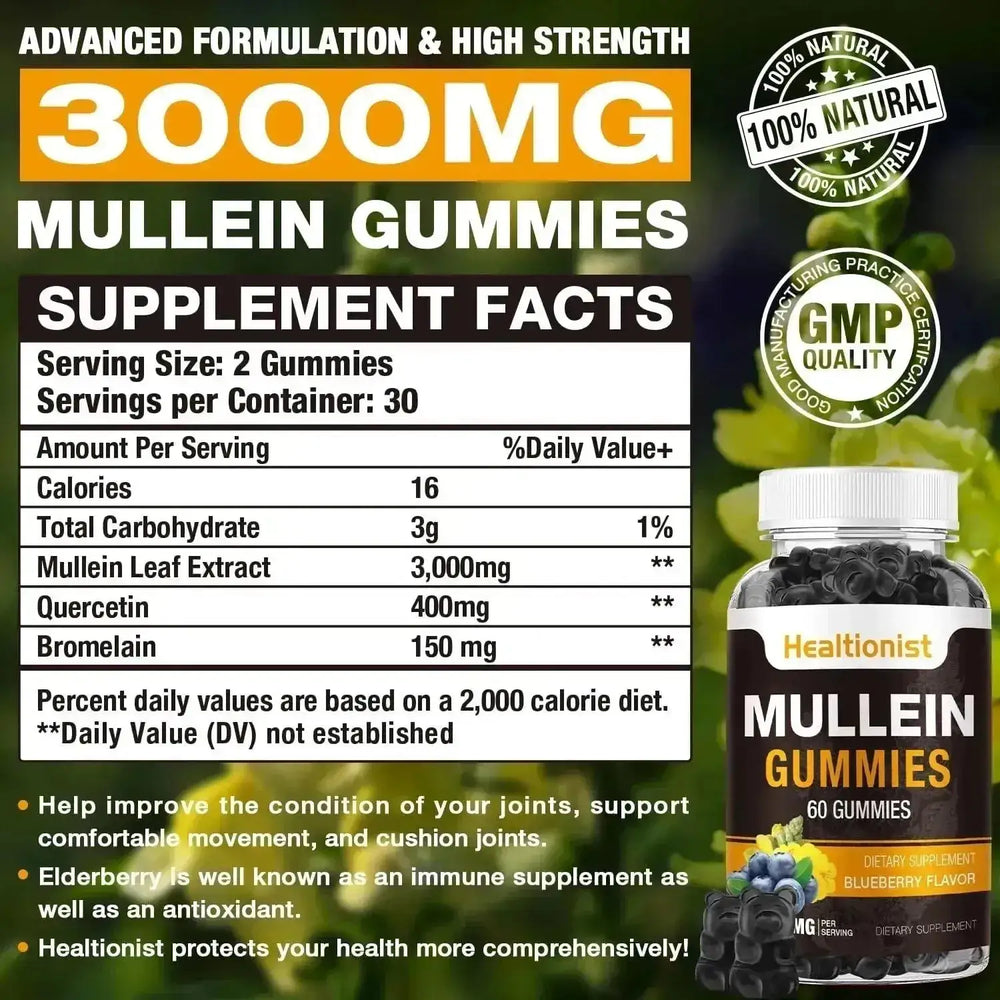 HEALTIONIST - Healtionist Sugar Free Mullein Gummies 3000Mg. 60 Gomitas 2 Pack - The Red Vitamin MX - Suplementos Alimenticios - {{ shop.shopifyCountryName }}
