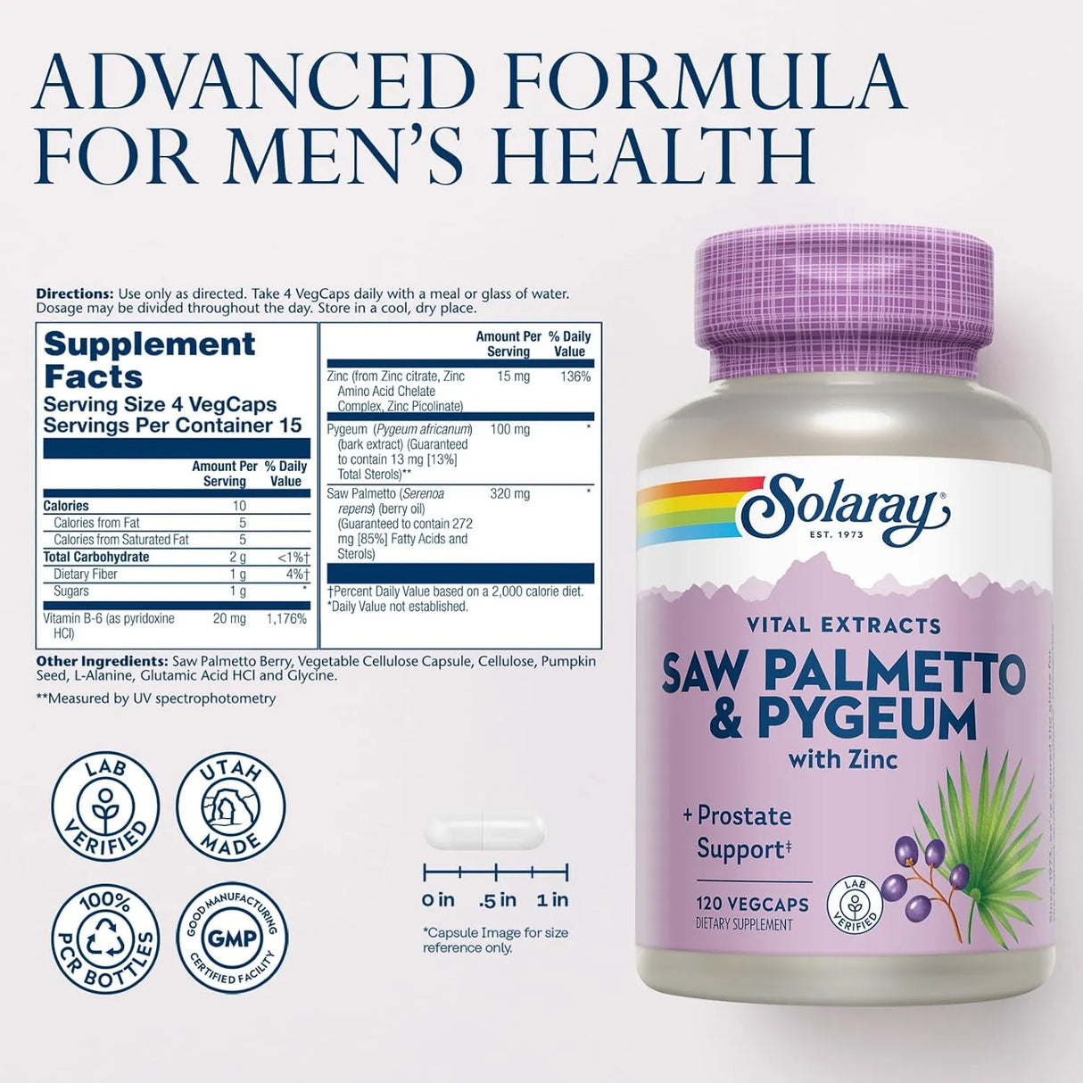 SOLARAY - SOLARAY Saw Palmetto and Pygeum 120 Capsulas - The Red Vitamin MX - Suplementos Alimenticios - {{ shop.shopifyCountryName }}