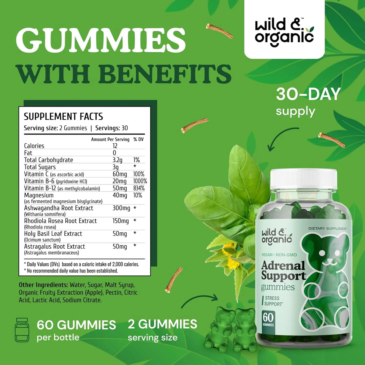WILD & ORGANIC - Wild & Organic Adrenal Support Gummies 60 Gomitas - The Red Vitamin MX - Suplementos Alimenticios - {{ shop.shopifyCountryName }}