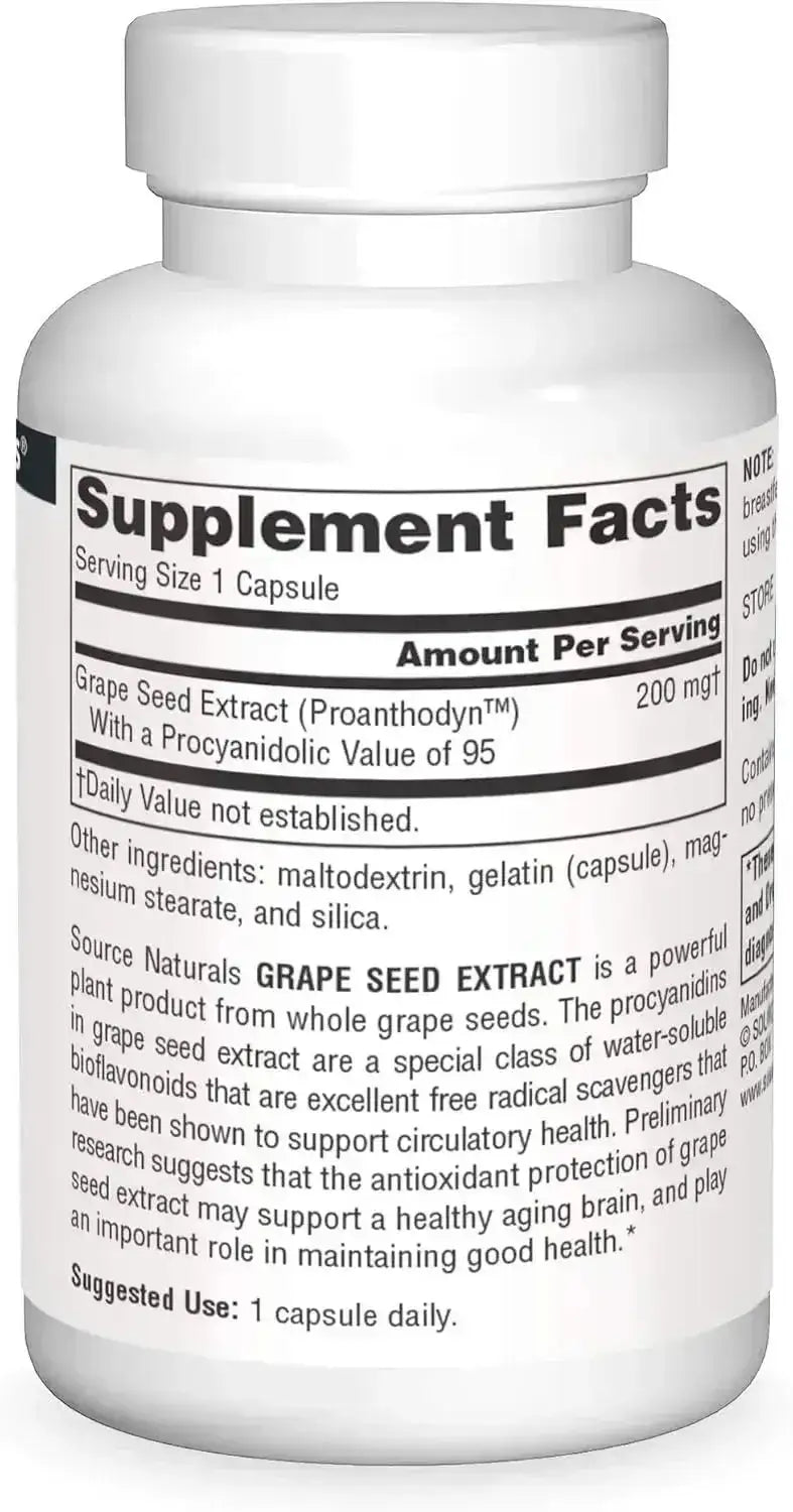 SOURCE NATURALS - Source Naturals Proanthodyn Grape Seed Extract 200Mg. 60 Capsulas - The Red Vitamin MX - Suplementos Alimenticios - {{ shop.shopifyCountryName }}