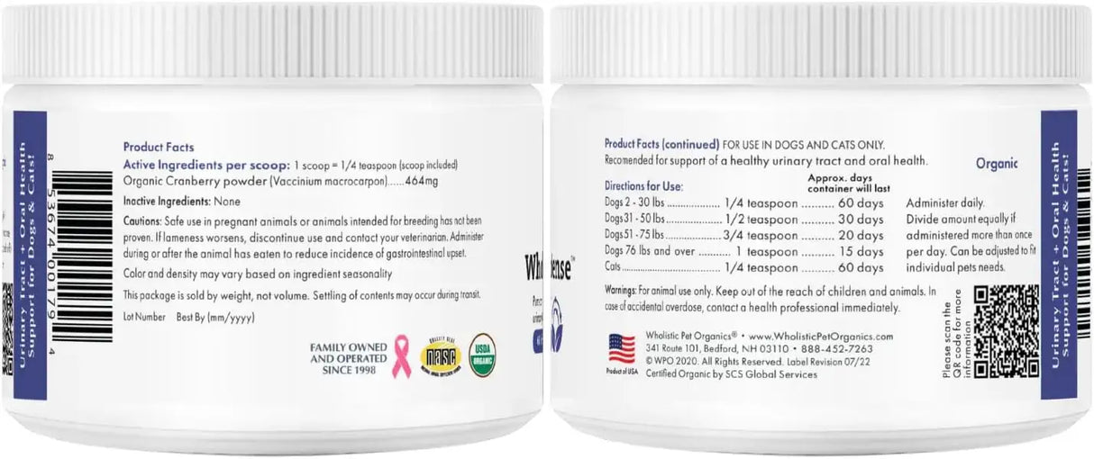 WHOLISTIC PET ORGANICS - Wholistic Pet Organics WholeCran Intense: Organic Cranberry Powder for Dogs 28Gr. - The Red Vitamin MX - Salud De Tracto Urinario Para Perros - {{ shop.shopifyCountryName }}