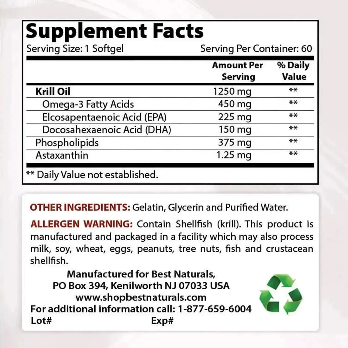 BEST NATURALS - Best Naturals Pure Antarctic Krill Oil 1250Mg. 60 Capsulas Blandas - The Red Vitamin MX - Suplementos Alimenticios - {{ shop.shopifyCountryName }}