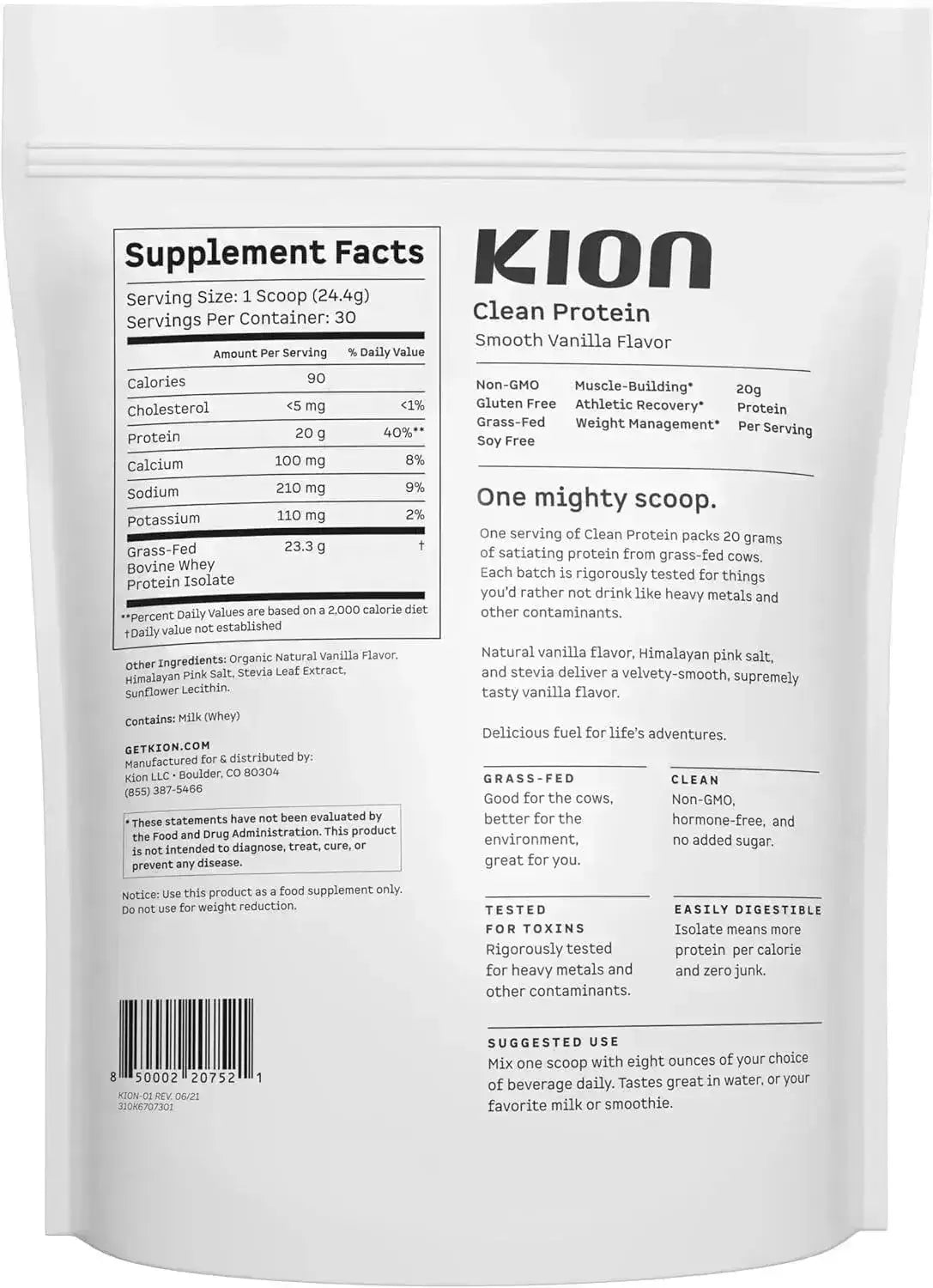 KION - Kion Clean Protein Grass-Fed & Pasture-Raised Whey Isolate Protein Smooth Vanilla 732Gr. - The Red Vitamin MX - Suplementos Alimenticios - {{ shop.shopifyCountryName }}
