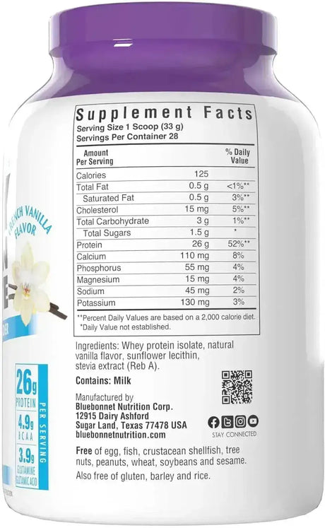 BLUEBONNET NUTRITION - Bluebonnet Nutrition Whey Protein Isolate Powder Whey from Grass Fed Cows French Vanilla 924Gr. - The Red Vitamin MX - Suplementos Alimenticios - {{ shop.shopifyCountryName }}