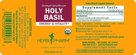 HERB PHARM - Herb Pharm Certified Organic Holy Basil 1 Fl.Oz. - The Red Vitamin MX - Suplementos Alimenticios - {{ shop.shopifyCountryName }}