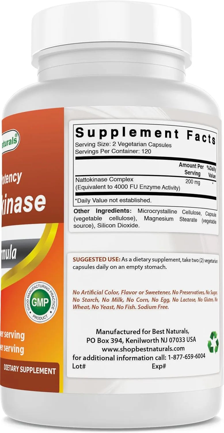 BEST NATURALS - Best Naturals Nattokinase 4000 FU 240 Capsulas - The Red Vitamin MX - Suplementos Alimenticios - {{ shop.shopifyCountryName }}